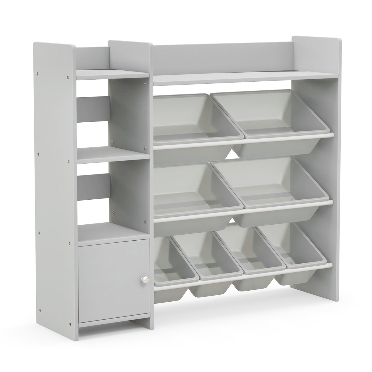 4-Tier Kids Bookshelf and Toy Storage Rack with 8 Toy Organizer Bins-Grey - 44.5" x 12" x 39.5"